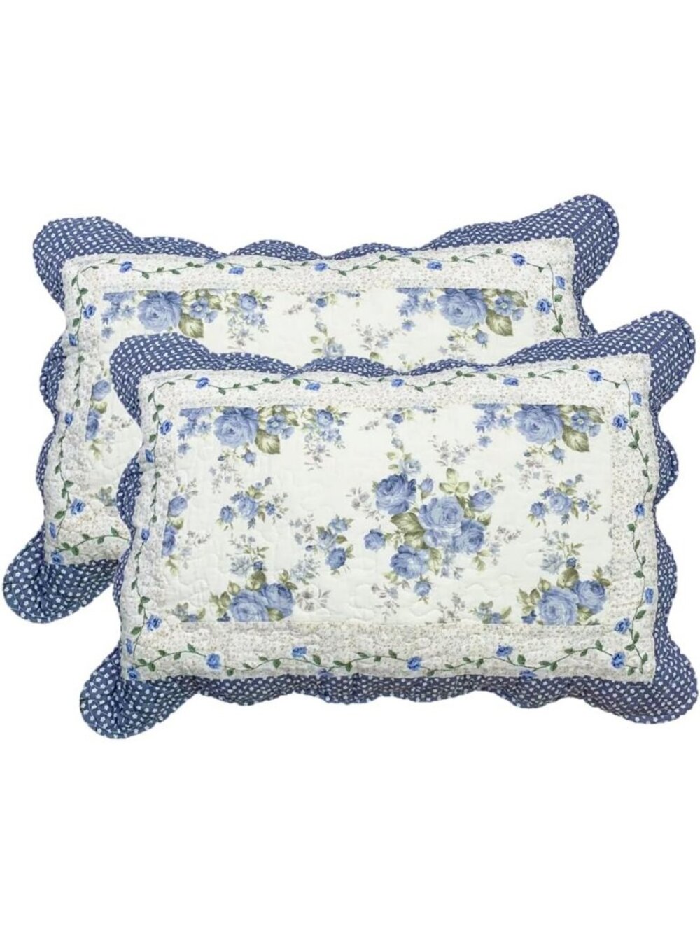 Boho Floral Quilted Pillow Shams Set - 2-Piece Cotton Patchwork, Standard Size